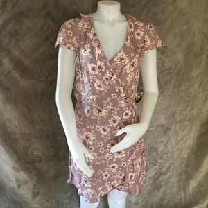 Mauve Floral Mock Wrap Dress NWT